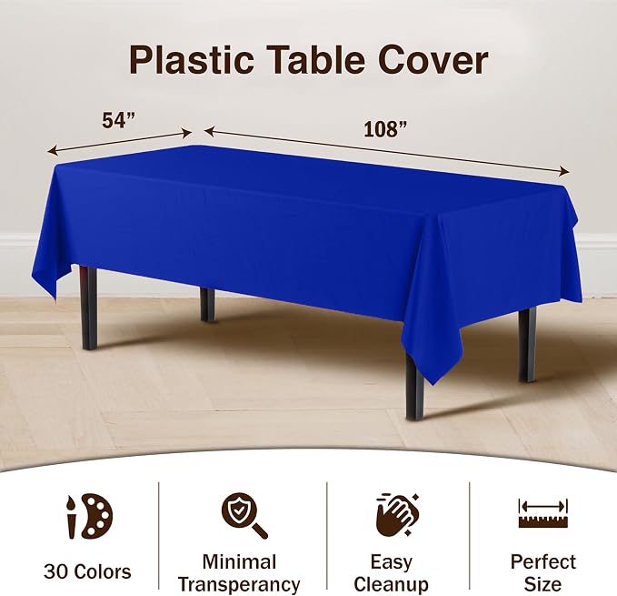 Exquisite Dark Blue Tablecloths for Rectangle Tables 48 Pack Plastic Table Cloth Disposable 54" X 108" Dark Blue Table Cloths Rectangle Tablecloth Plastic Tablecloths Rectangular Party Supplies