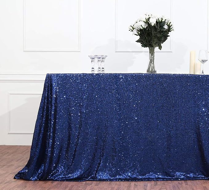 Juya Delight 60" x 102" Navy Blue Rectangle Sequin Tablecloth for Party Dinner Banquet Festival Wedding Anniversary Exhibition Dessert Table