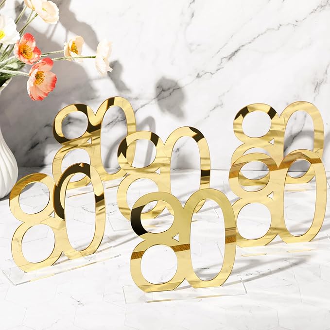Threehoney 12 Pcs Mirror Gold 80th Birthday Decorations for Men and Women Acrylic Anniversary Decorations Table Numbers Centerpieces for Birthday Party
