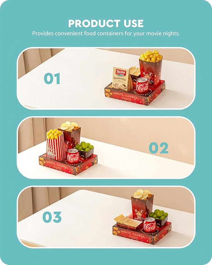 Baffect Movie Night Snack Trays 100pcs Include 20 Movie Night Trays, 20 Popcorn Boxes, 20 Salad Bowls, 20 Nacho Bowls, 20 Movie Party Invitations, Outdoor Movie Night Supplies For Nacho Bar