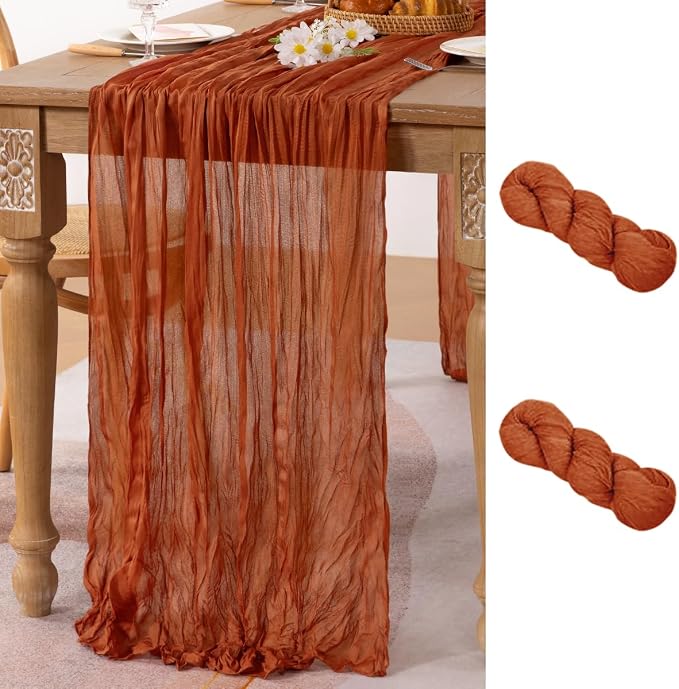 MLMC 2 Pack Terracotta Table Runner 10ft Rustic Burnt Orange Cheesecloth Table Runner 35 x 120 inches for Wedding Bridal Shower Birthday Outdoor Pinic Reception Party Decor