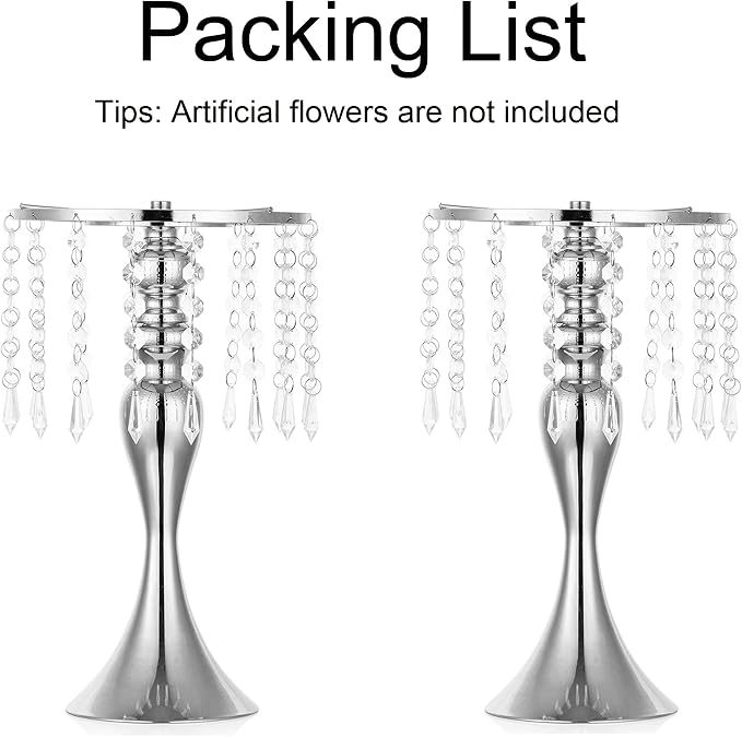 Silver Vase Stand Table: 13.8in Wedding Centerpieces, Set of 2 | High End Crystal Design Vase Stand for Wedding Party Reception Birthday Event Home, Tall Table Center Piece