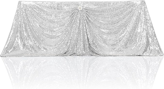 PartyDelight Silver Sequin Tablecloth 90"x132" Table Cloth for Wedding Dinning Table Rectangular