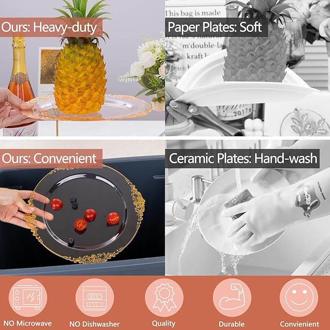 Hioasis 175pcs Pink and Gold Plates - Pink Party Plates for 25 Guest, Include 50 Heavy-duty Plates(20% Thicker Than Standard), 75 Cutlery Set, 25 Napkin, 25 Cups for Party & Easter