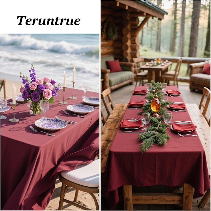 Teruntrue 12 Packs Burgundy Tablecloths 60x102 inch Rectangle Table Cloth for 6 Foot Rectangle Tables, Washable Polyester Fabric for Wedding Parties Banquet Holiday Dinner Table Decorative, Burgundy