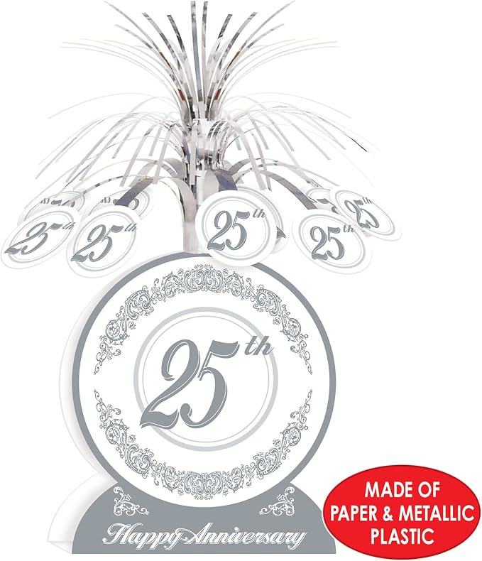 Beistle S50513AZ2 25th Anniversary Centerpieces 2 Piece, 13", Silver/White