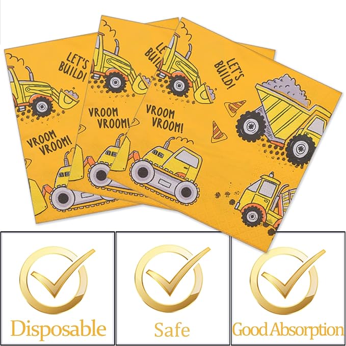132 Pcs Construction Birthday Party Supplies, Construction Disposable Tableware Set Dump Truck Party Table Decorations for Birthday Party, 9'' and 7'' Plates, Napkins, Cups, Forks, Banner, Serves 24