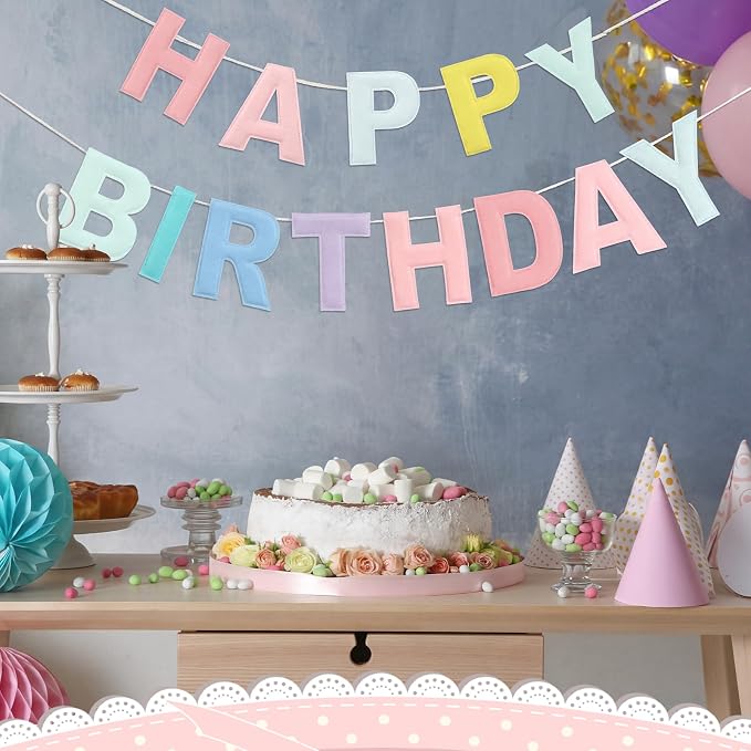 Mindsoft Felt Happy Birthday Garland Rainbow Banner Reusable Happy Birthday Sign Party Supply for Party Decor (Pastel,Normal)