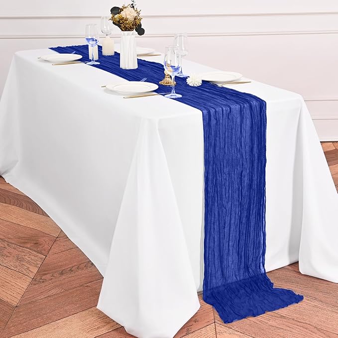 12 Pack Royal Blue Table Runners 10Ft Cheesecloth Table Runner Rustic Gauze Table Runner Romantic Long Sheer Fabric Cheese Cloth Table Runners for Wedding Party Bridal Baby Shower