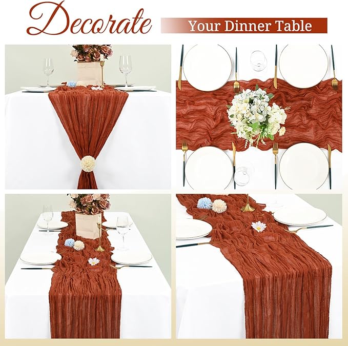 8 Pack Cheesecloth Table Runner 13Ft Boho Gauze Table Runner 35×157 Inch Rustic Romantic Long Table Runner for Wedding Party Bridal Shower Thanksgiving Christmas Decoration(Terracotta)