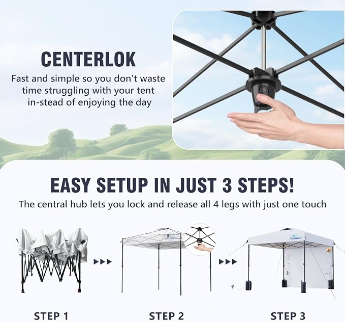 10X10 Pop Up Canopy Tent,Removable Pockets Sidewall for Extra Storage,Heavy Duty One Person Set Up Event Tent,Easy Up Canopy with One Push Button,White