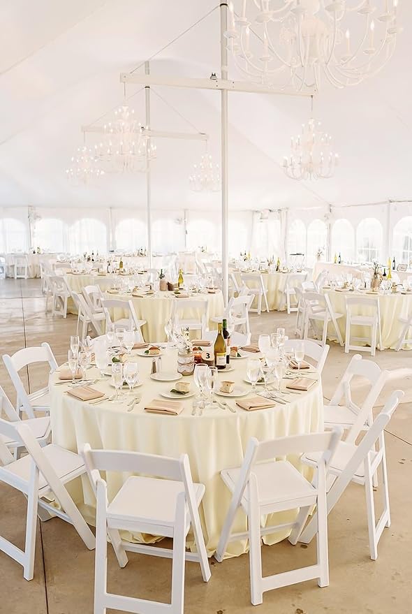 Fani 8 Pack 120 Inch Round Beige Polyester Tablecloth, Wrinkle & Stain Resistant, Perfect for 8ft Round Table, Wedding, Party & Camping