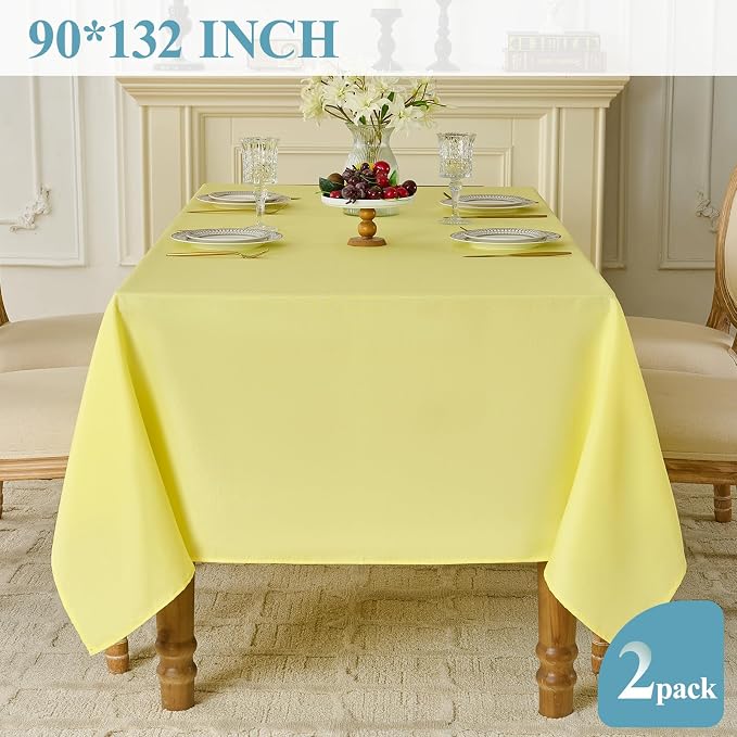 VidaFete Tablecloth 2 Pack 90 * 132inch Rectangle Table Cloth Polyester, Stain Wrinkle Resistant Polyester Dining Table Cover for Kitchen Dinning Party Wedding Rectangular Buffet Decoration(Yellow)