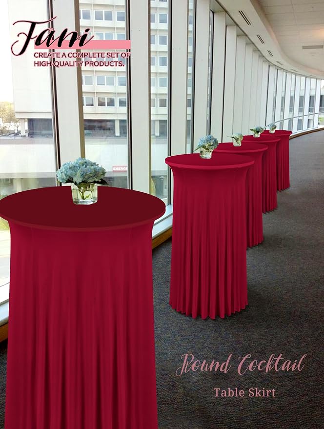 fani 6 Packs 32"x 43" Round Cocktail Table Skirt, Spandex Fitted High Top Table Skirt, Spandex Stretch Cocktail Tablecloth for Wedding Party Bar Banquet Birthday Tables(Burgundy)