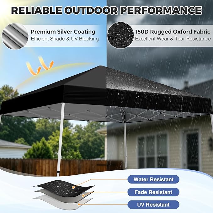 COOS BAY 10x10 Pop Up Canopy Tent, Portable Outdoor Shelter with Carry Bag for Tailgate, Party, Beach, Picnic, and Camping, 10x10 Base 8x8 Top, Black