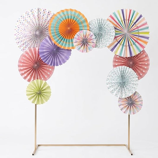 PapaKit Origami Wall Decoration Set (8 Assorted Round Paper Fans) Birthday Party Baby Shower Wedding Events Decor | Creative Art Design Pattern (Festive Colors with Mixed Patterns, 8 Piece Set)