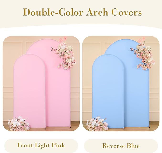 Pink and Blue Arch Cover 2 Set- 7.2 and 6ft Gender Reveal Arch Backdrop Cover Spandex Arch Stand Covers for Baby Shower Boys or Girls Birthday Party Banquet Photo Background Decorations