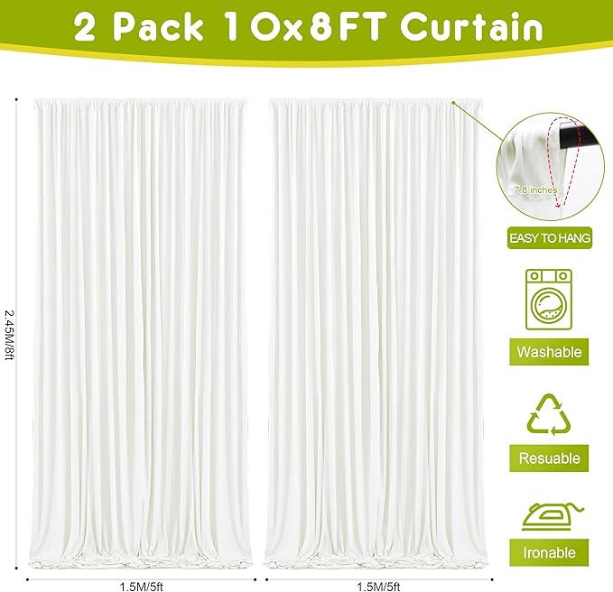 Wokceer Ivory Backdrop Curtain for Wedding Parties 3 Pack 10x8FT Wedding Curtains Photo Backdrop Drapes Polyester for Photoshoot Baby Shower Birthday Party Curtains Background 6 Panels 5x8FT