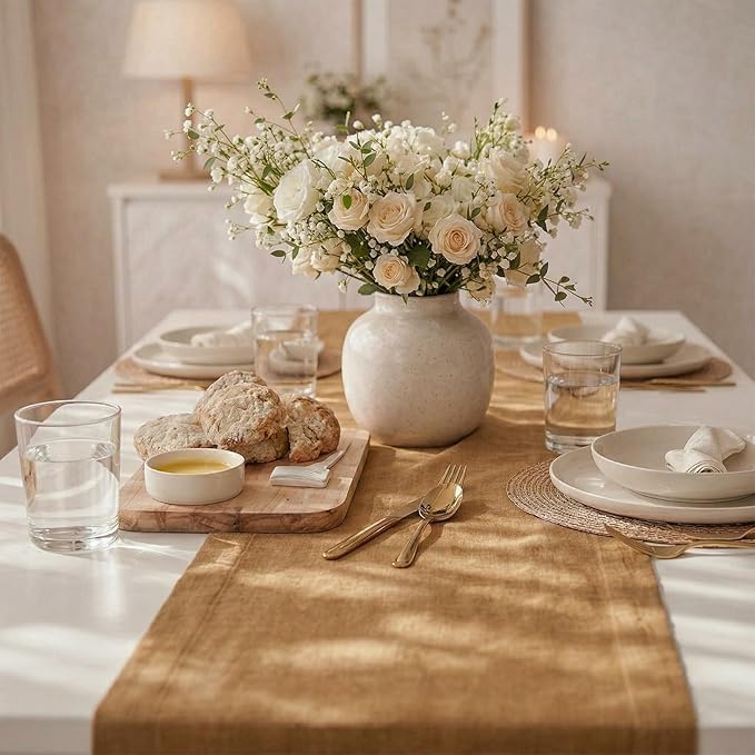 Solino Home Linen Table Runner 48 Inches - 100% Pure Linen Tobacco Brown Table Runner 14 x 48 Inch Ideal for Dresser and Coffee Tables, Mothers Day - Diana Medium Weight