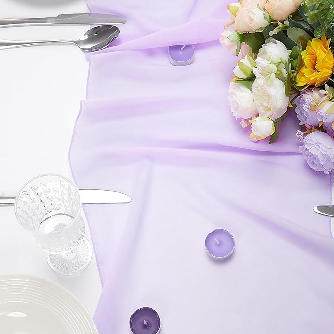 Lavender Purple Sheer Chiffon Table Runner 35x120 Inches for Wedding Bridal Shower Graduation Party Table Decor