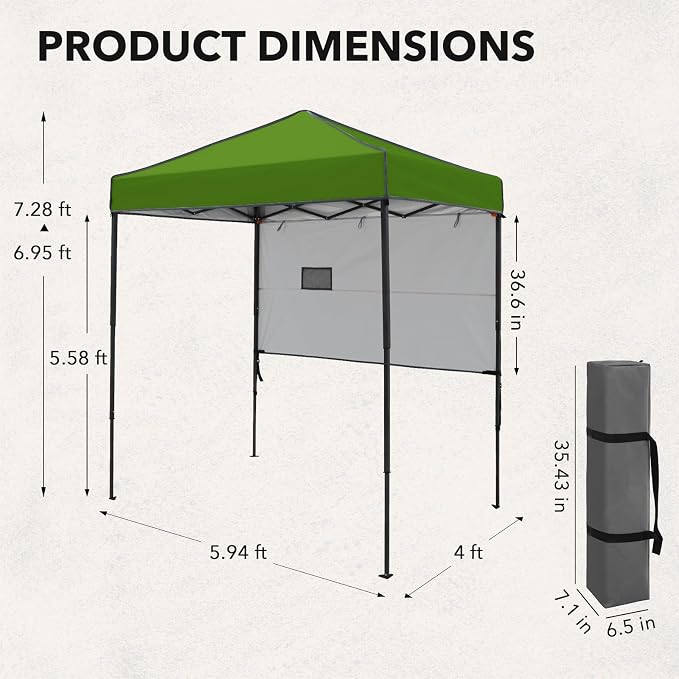 6x4 Pop Up Canopy Tent with Half Wall Panel, Instant Portable Beach Canopy, Outdoor Tent with Carry Bag for Camping, Sports, Tailgating, Events, Grass Green