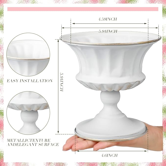 Gerrii 12 Pcs Vases for Centerpieces Metal Compote Vases Urn Planter Trumpet Flower Stand Small Pedestal Flowers for Wedding Table Reception Birthday Anniversary Ceremony Home Decor, 5.91 Inch(White)