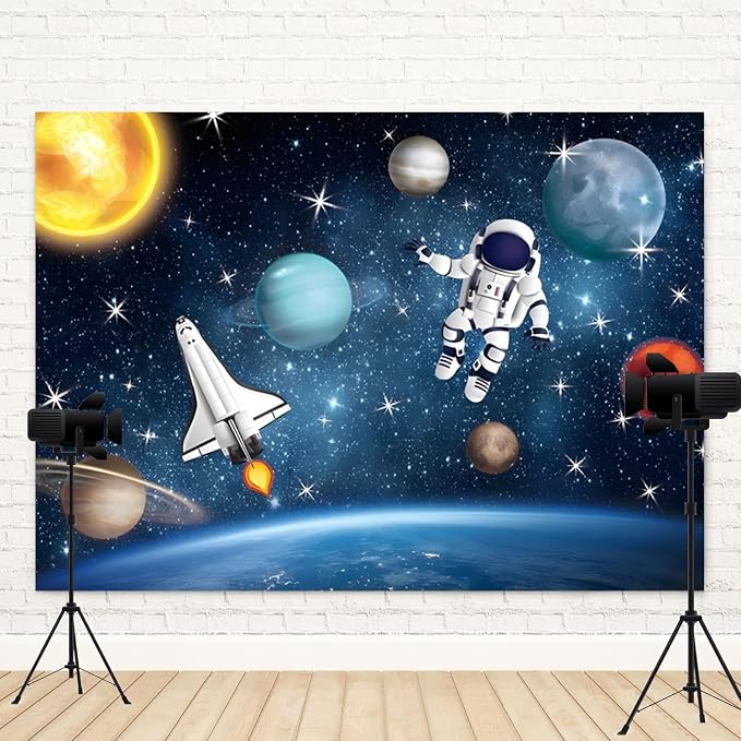 5x3ft Space Galaxy Backdrop Astronaut Planets Stars Universe Sci Fi Theme Photography Background Boys Girls Kids Birthday Banner Decorations Newborn Baby Shower Portrait Photo Booth Prop