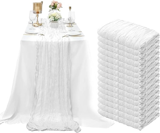 15 Pack Cheesecloth Table Runner 6FT Cheese Cloth Table Runner 35x72Inch Boho Gauze Table Runners for Wedding Birthday Party Engagement Baby Shower Bridal Shower Anniversary Banquet Table Décor(White)