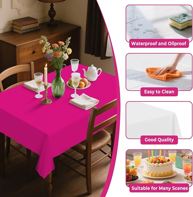 54IN X 160FT Plastic Table Cover Roll with Cutter Box, Cut to Size Plastic Table Cloths for Parties, Birthday, Disposable Tablecloth Roll for All Shape Tables (Fuchsia, 54 Inch X 160 Feet)