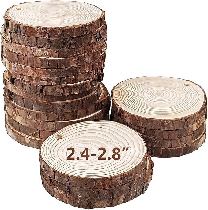 20Pcs Large Unfinished Wood Slices for Centerpieces,Wood Centerpieces for Tables,DIY Round Wooden Discs with Tree Bark for Holiday Ornaments,Rustic Wedding (2.4-2.8in)