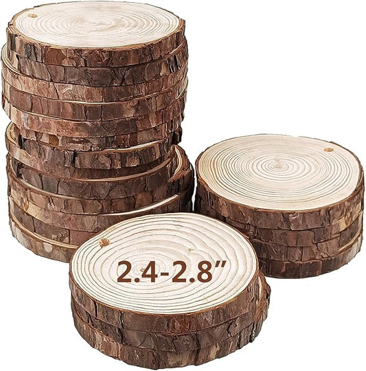 20Pcs Large Unfinished Wood Slices for Centerpieces,Wood Centerpieces for Tables,DIY Round Wooden Discs with Tree Bark for Holiday Ornaments,Rustic Wedding (2.4-2.8in)