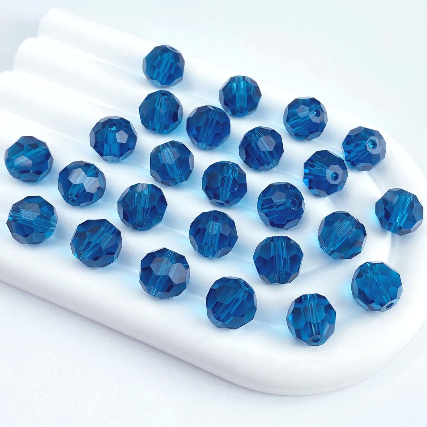 50 PCS 10mm Crystal Glass Beads Round Multiple Faceted Loose Spacer Glass Beads for DIY Handcrafte Bracelet Necklace Earring Jewelry Making(Peacoca Blue)