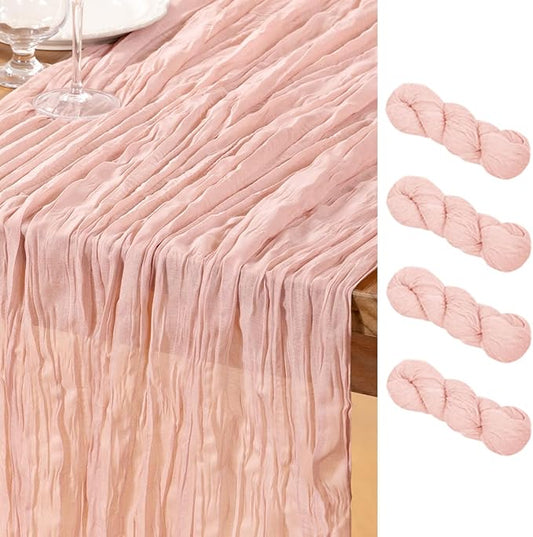 DeZerlor Pink Cheesecloth Table Runner 4 Pack Spring Easter Table Runners Boho Gauze 120 Inches Light Pink Cheese Cloth Table Decor for Wedding Bridal Baby Shower Parties
