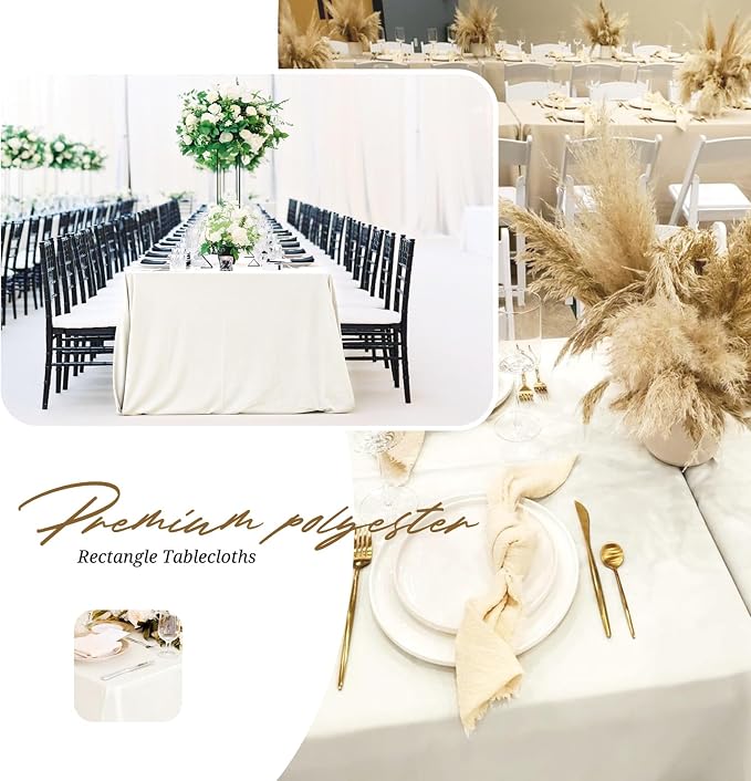 10 Pack 60 x 102 Inch Rectangle Tablecloth, Ivory Tablecloth for 6 Feet Rectangle Tables, Stain and Wrinkle Resistant Washable Fabric Table Cloth for Wedding Dining Table Buffet Parties Camping