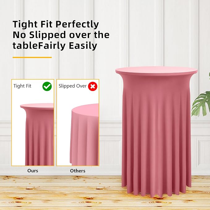 6 Pack Round High Top Cocktail Table Cloth Dusty Rose 32×43 Inch, Wrinkle Free Stretch Spandex Highboy Blush Cocktail Tablecloths Table Cover with Skirt for Party Banquet Birthday Bar