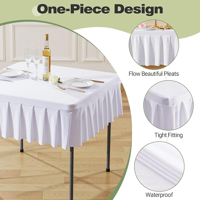 Shillance 34x34 Inch White Spandex Square Tablecloth 2 Pack,Wrinkle Free White Fitted Table Cloth for Square Tables,Washable Pleated Table Cover for Wedding Birthday Cocktail Party Buffet Dinner
