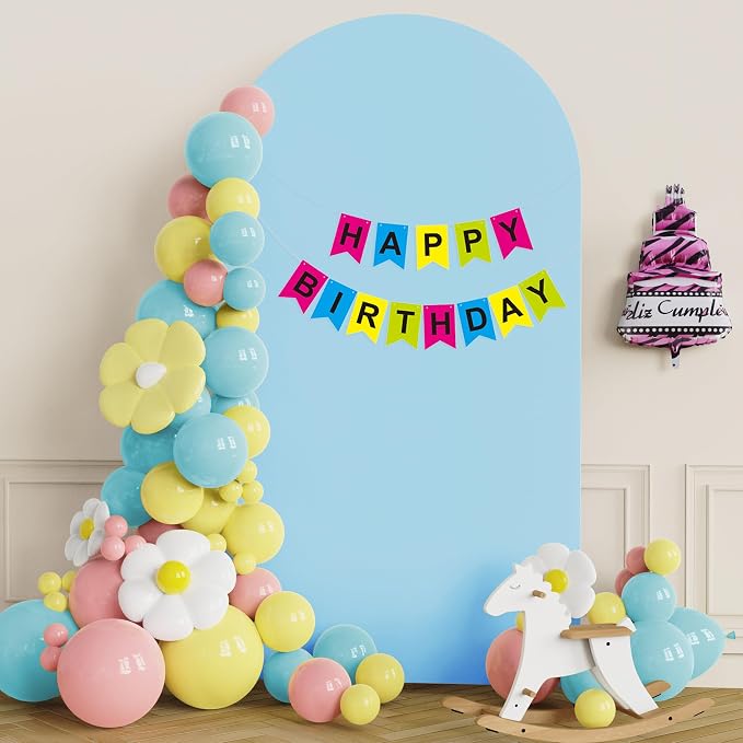 Putros Arch Backdrop Stand and Cover Set, 7.2ft, Gold Arch Stand with Dusty Blue Cover, Metal Arched Background Frame for Wedding, Birthday Party, Baby Shower, Photography Decoration