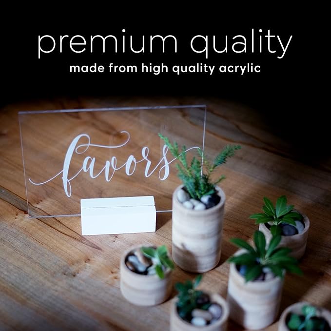 Cedar and Ink Favors Acrylic Calligraphy Sign with Stand, Acrylic Wedding Signs Cursive Lettering, Clear Lucite Glass-Like Gift Table Decor or Wedding Cards Sign, Reception, Stand Included