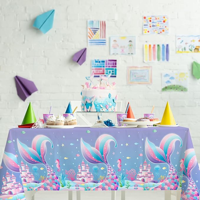 Mermaid Birthday Decorations for 25 Guests - Mermaid party supplies Kit Includes Dinner & Dessert Plates, Cups, Napkins, Banner & Tablecloth for 1st Birthday Party Decorations