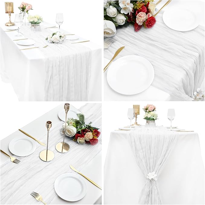 15 Pack Cheesecloth Table Runner 6FT Cheese Cloth Table Runner 35x72Inch Boho Gauze Table Runners for Wedding Birthday Party Engagement Baby Shower Bridal Shower Anniversary Banquet Table Décor(White)
