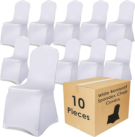 Craft And Party 10 Pack White Spandex Chair Covers – Stretch Polyester Slipcovers for Wedding, Banquet, Party & Dining Chairs – Flat Front Design, Universal Fit