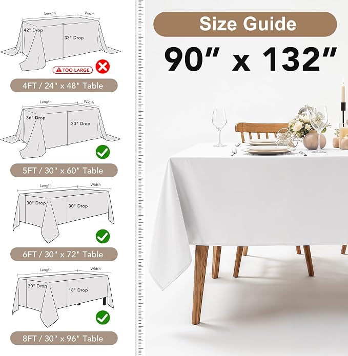 Fitable Elegant Rectangle Table Clothes, 6 Pack - 90 x 132 Inch, Navy - Reusable and Washable Tablecloths, Polyester Fabric Table Covers for Wedding, Party, Banquet, Formal Events