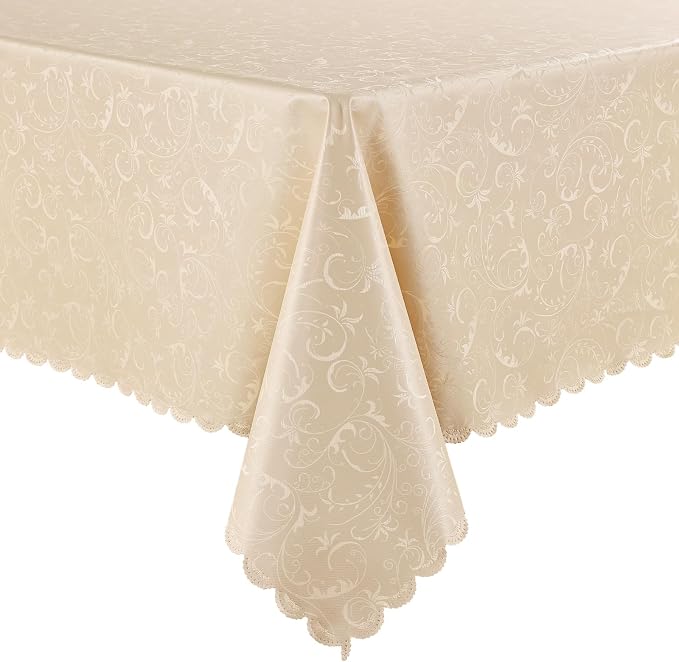 Smiry Rectangle Table Cloth, Waterproof Heavy Duty Vinyl Tablecloths, Wipeable Washable Table Cover for Kitchen and Dining Room (Cream, 60" X 84")