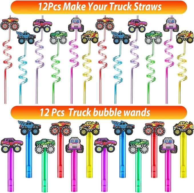 PLOUGVI 232 PCS Party Favors for Truck Birthday Decorations Supplies Truck Party Stuff for Party Goodie Bag Stuffer Pinata Filler Gifts