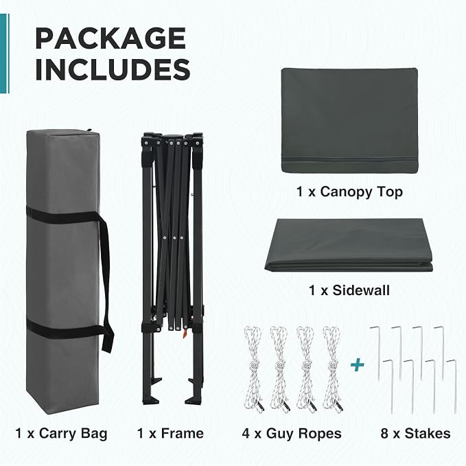 EAGLE PEAK 6x4 Instant Pop Up Canopy Tent with 1 Side Wall Panel, Straight Leg Sun Shelter, Portable Canopy with Carry Bag for Camping, Beach & Sports, Dark Gray