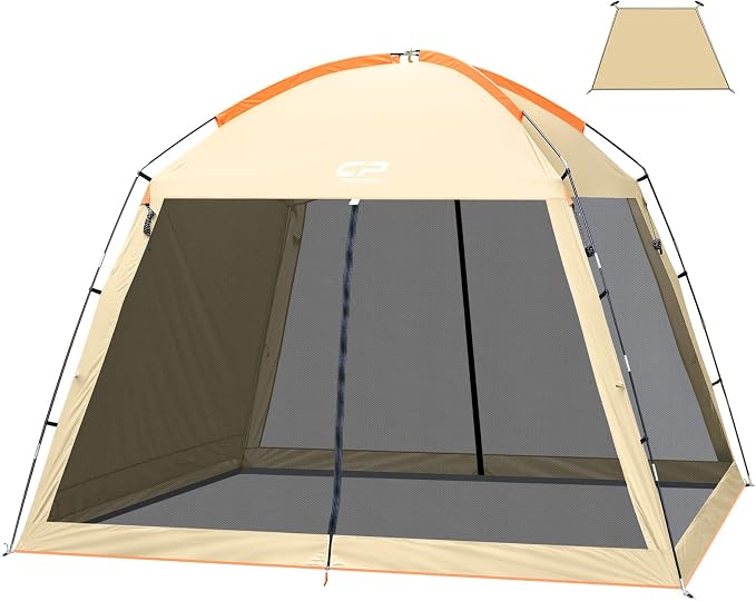 CAMPROS CP Screen House Room with 1 Pc Removal Wind/Sun Panel Canopy Tent Camping Tent Screen Shelter Gazebos for Patios Outdoor Camping Activities, 10'X10'X86in(H) - Beige