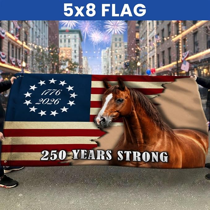 FLAGWIX American 250 Years Anniversary Horse Flag - Polyester Double-sided Yard Flags For Outside Grommet Flag, 3x5 ft - 4th of July Decorations for Home Yard Garden Decor Banner, Gifts For Men Women
