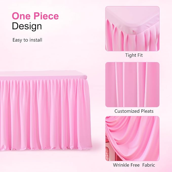 Wish Care 2 Pack Pink Square Table Clothes for 34x34 Inch Tables, Polyester Fitted Tablecloths Stretch Table Cover for Wedding, Birthday, Parties, Trade Show, Craft Show