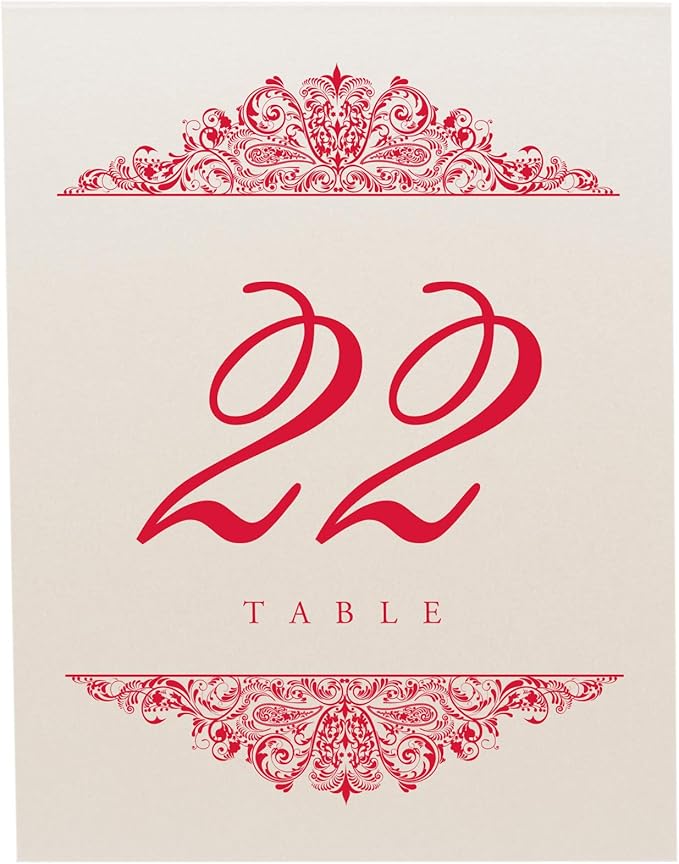 Paisley Wedding Table Numbers (Select Color/Quantity), Champagne, Ruby Red, 1-175, Double Sided, Tent or Use in a Stand, Great for Parties & Restaurants - Made in the USA