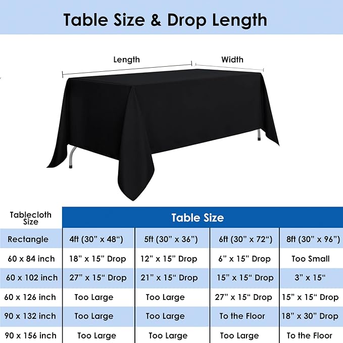 10 Pack 60 x 126 Inch Black Rectangle Tablecloth, Polyester Fabric Washable Table Cloth for Home, Party, Wedding or Restaurant Use